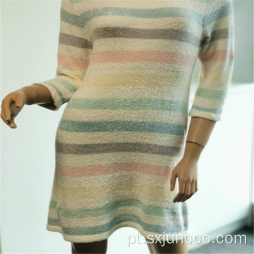 Vestido camisola colorido de poliéster com listras horizontais